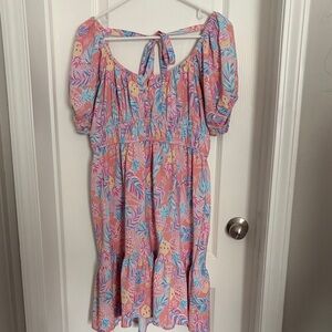 Simply Southern Pink Tropical Print Puff Sleeve Dress